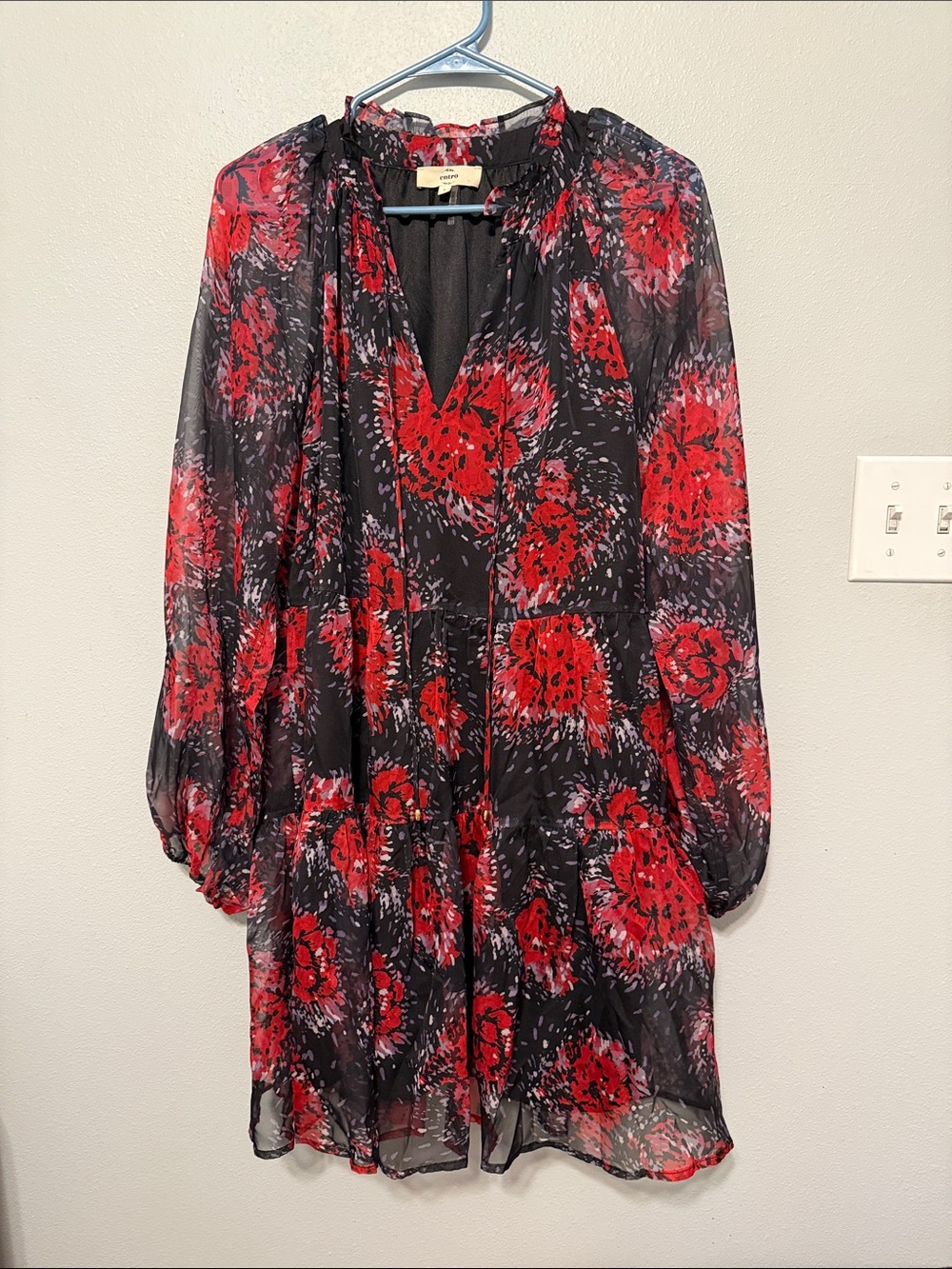 entro Black Dress with Red Floral Print